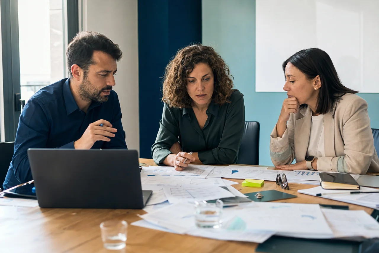 Profesionales revisando certificados de buena ejecución